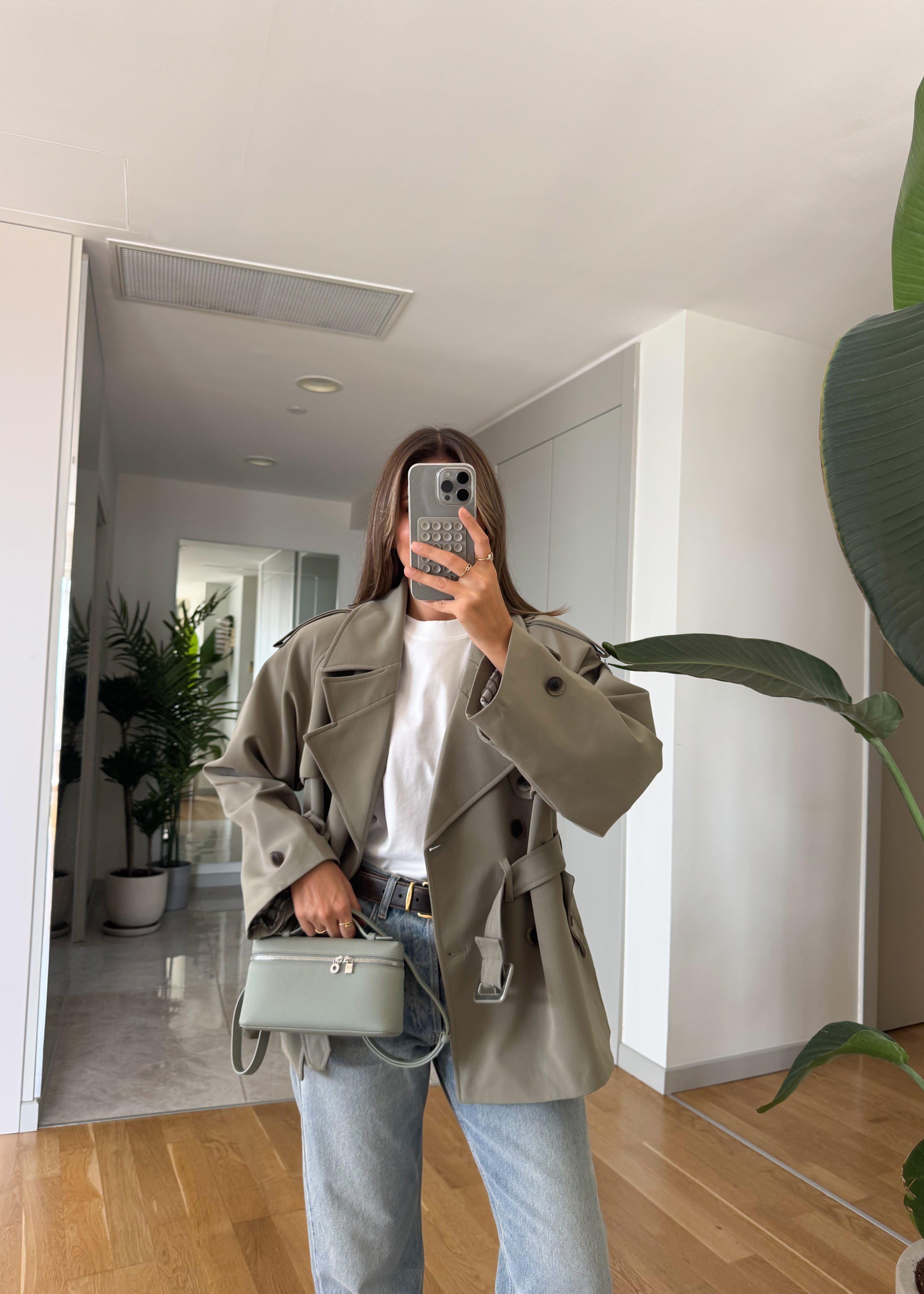 Trench court ceinturé à doublure rayé - Khaki