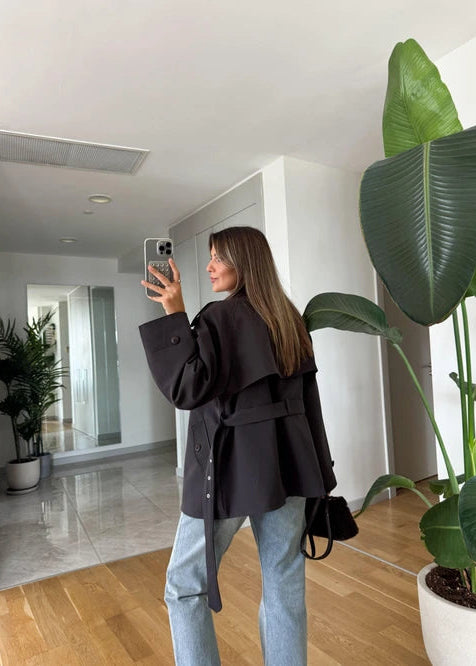 Trench-Coat court ceinturé - Noir