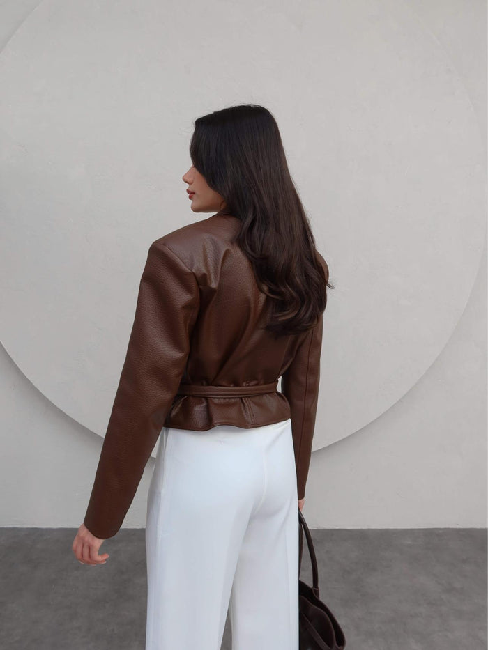 Jacket ceinturé en similicuir - Marron