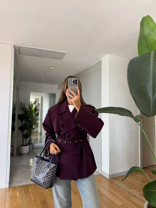 Trench-coat court ceinturé - Bordeaux