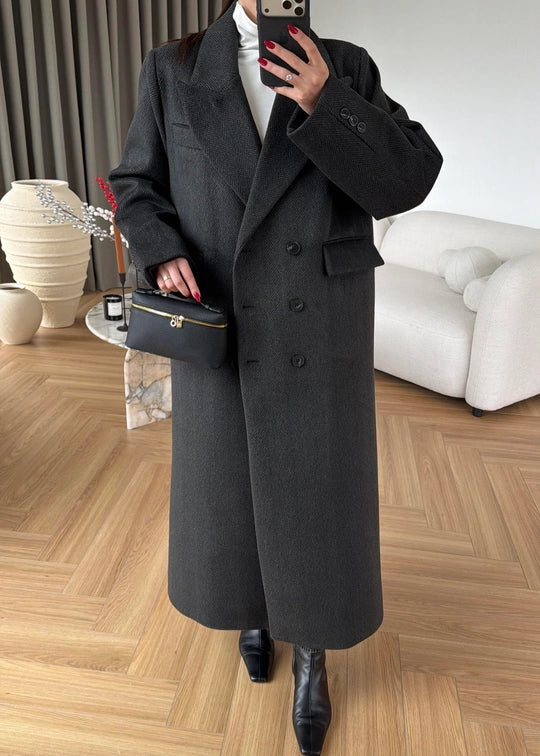 Manteau Long Sienna — Anthracite à Chevrons