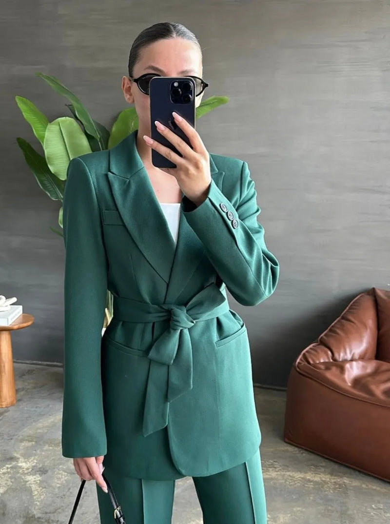 Ensemble tailleur avec ceinture Vert foncé