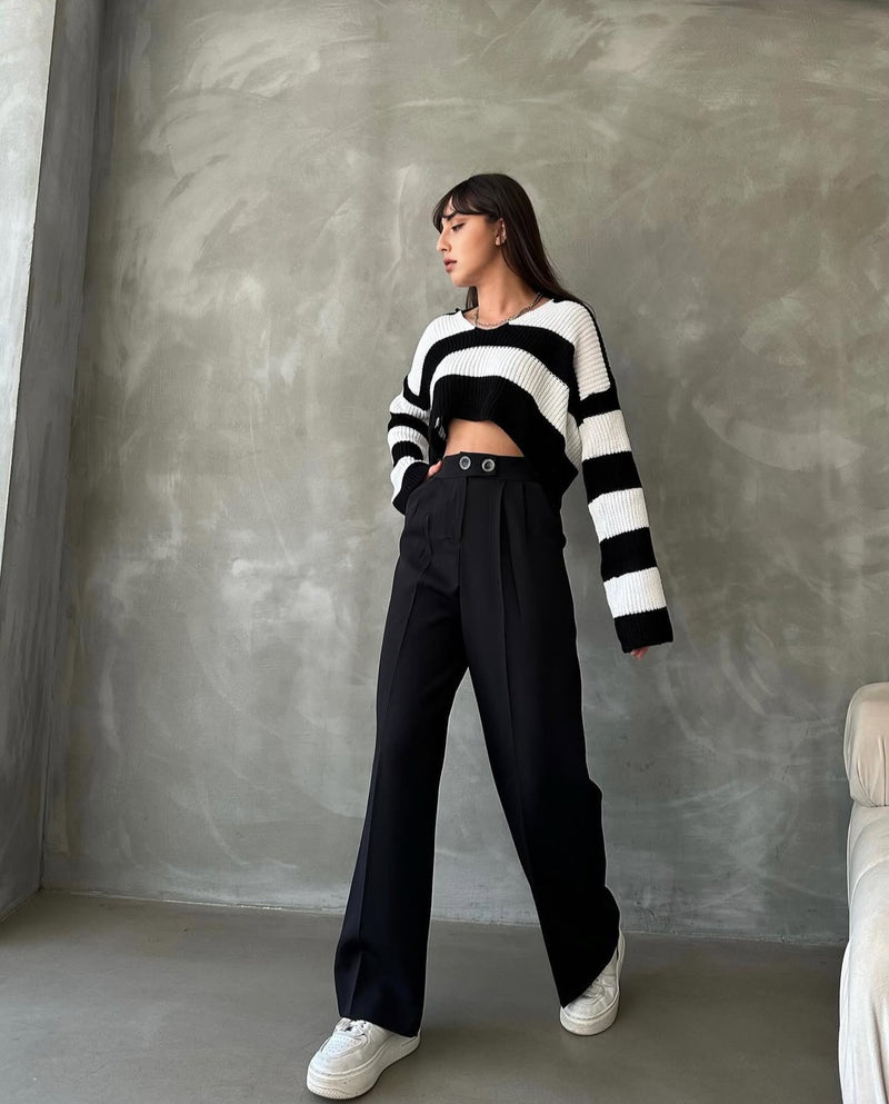 Pantalon Palazzo Taille Haute élégant - Noir