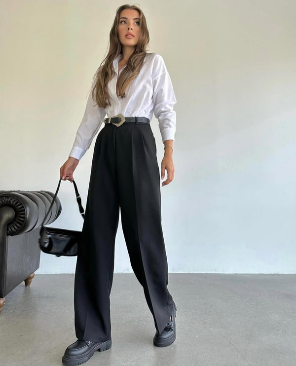 Pantalon palazzo taille haute - Noir
