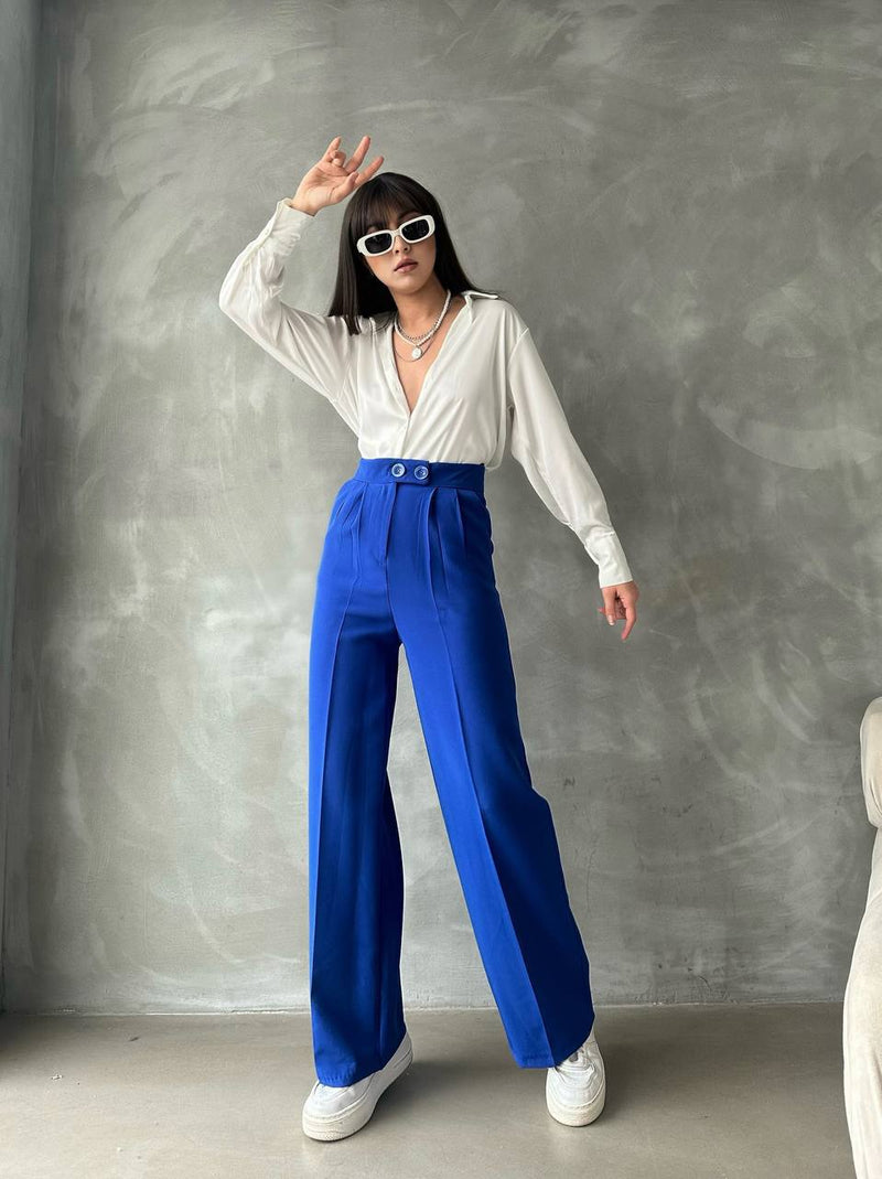 Pantalon Palazzo Taille Haute élégant - Bleu roi