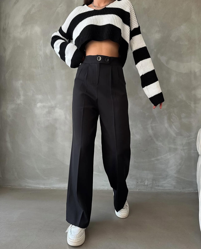 Pantalon Palazzo Taille Haute élégant - Noir