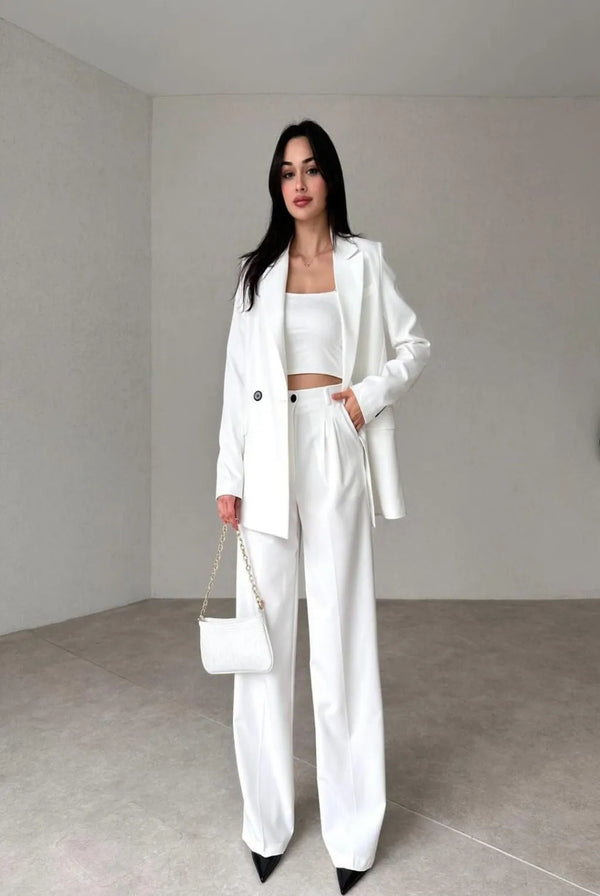 Ensemble Tailleur blanc – Blazer Oversize et Pantalon Élégant pour Femmes