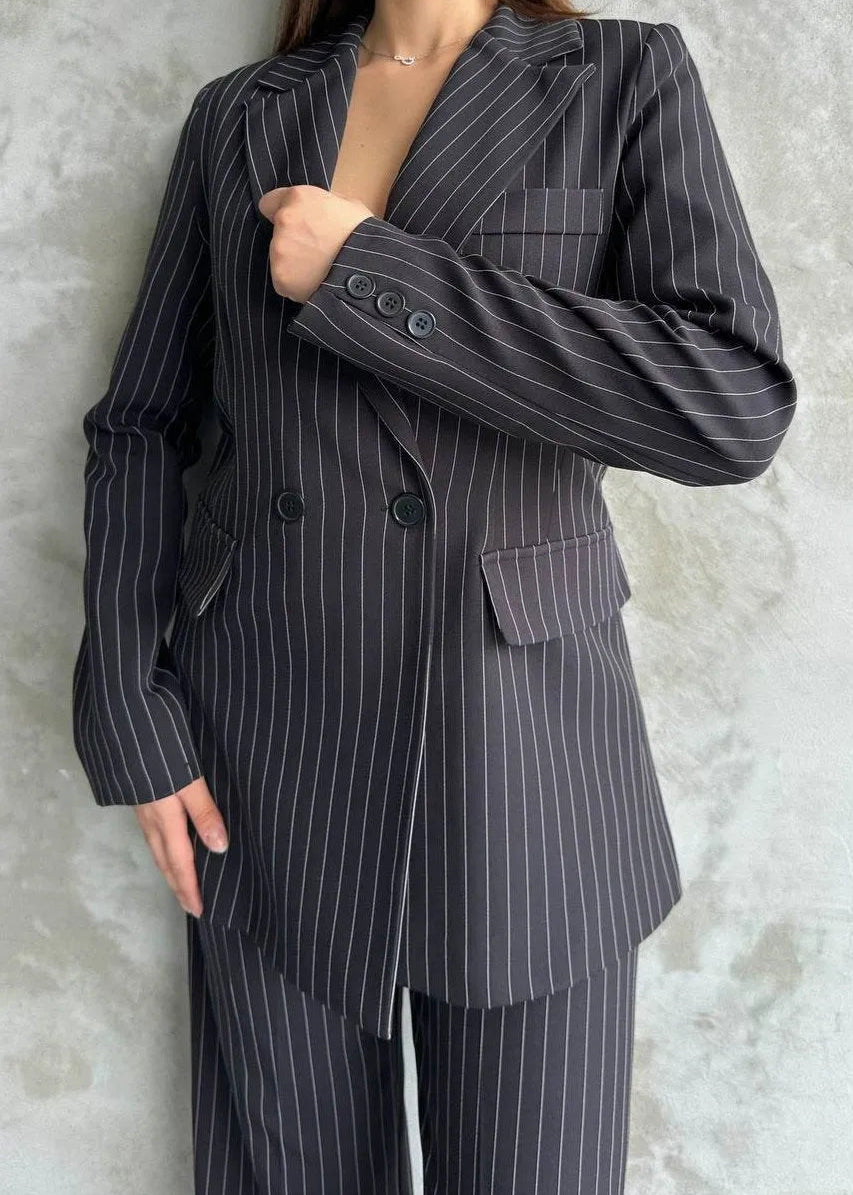 Ensemble tailleur / Veste croisée - Noir Rayé