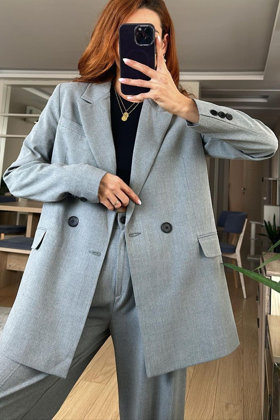 Ensemble tailleur / Veste croisée - gris chiné