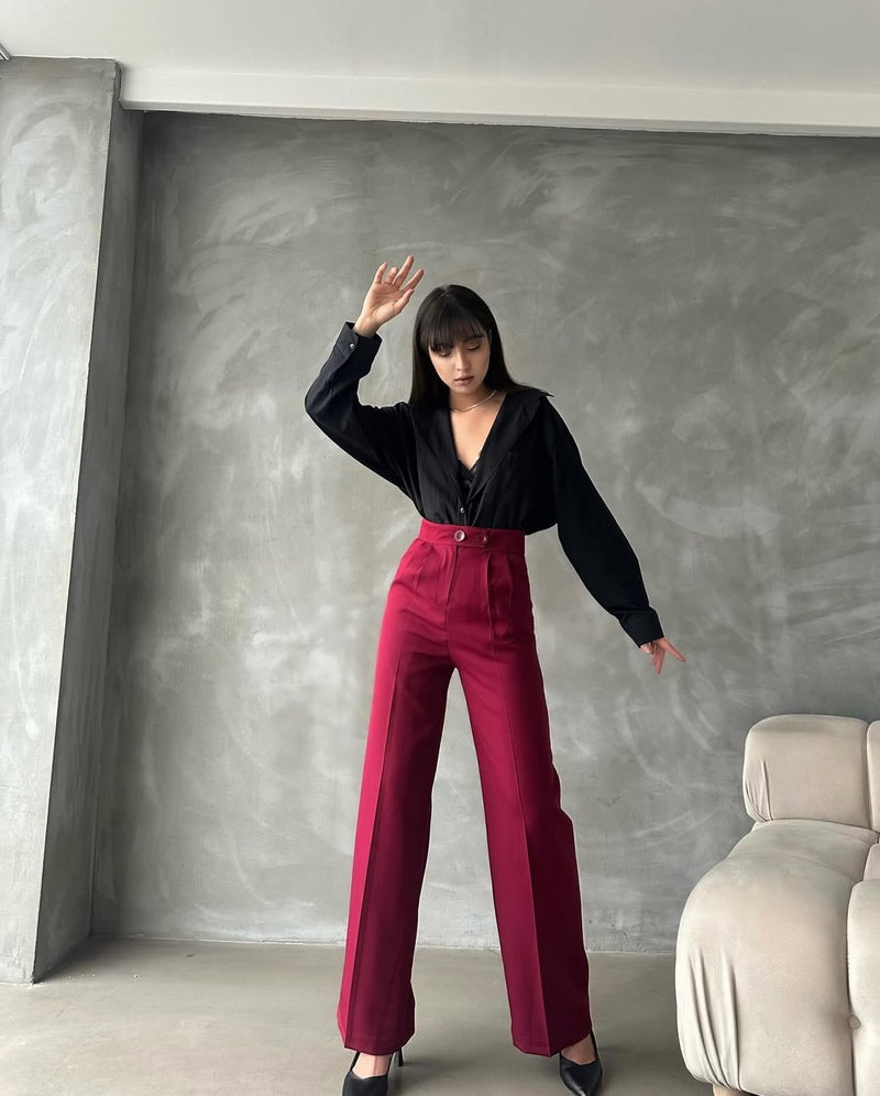 Pantalon Palazzo Taille Haute élégant - Rouge Brique