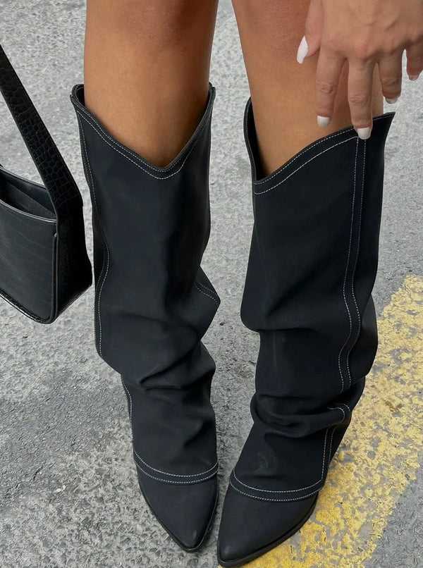 Bottes en suédine effet pantalon noir avec talon