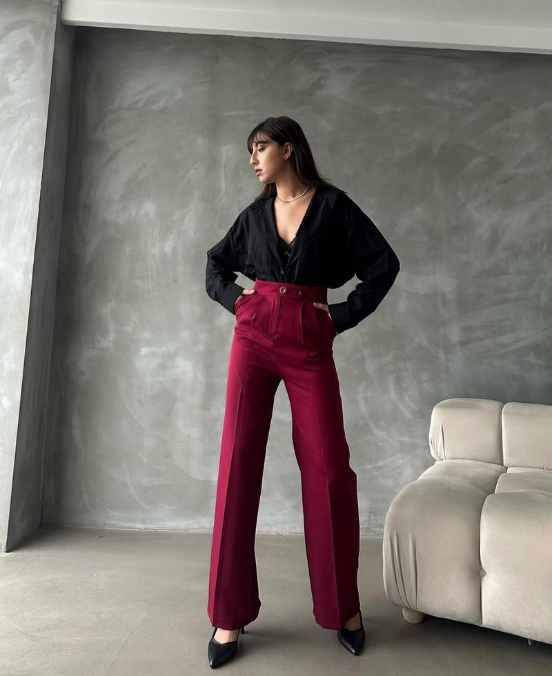 Pantalon Palazzo Taille Haute élégant - Rouge Brique