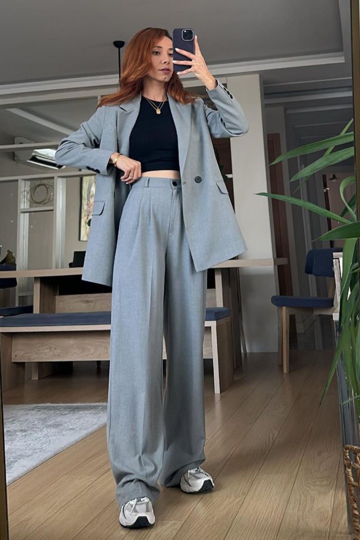 Ensemble tailleur / Veste croisée - gris chiné