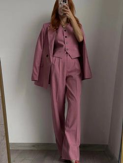 Ensemble tailleur rayé rose clair 3 pièces