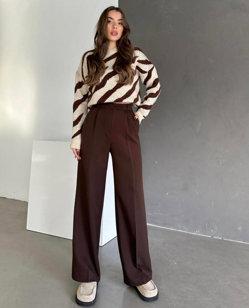 Pantalon Palazzo taille haute - Marron