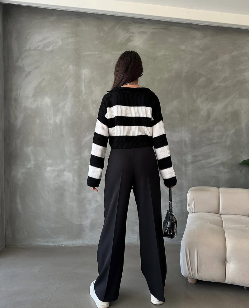 Pantalon Palazzo Taille Haute élégant - Noir