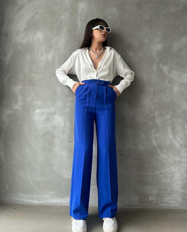 Pantalon Palazzo Taille Haute élégant - Bleu roi