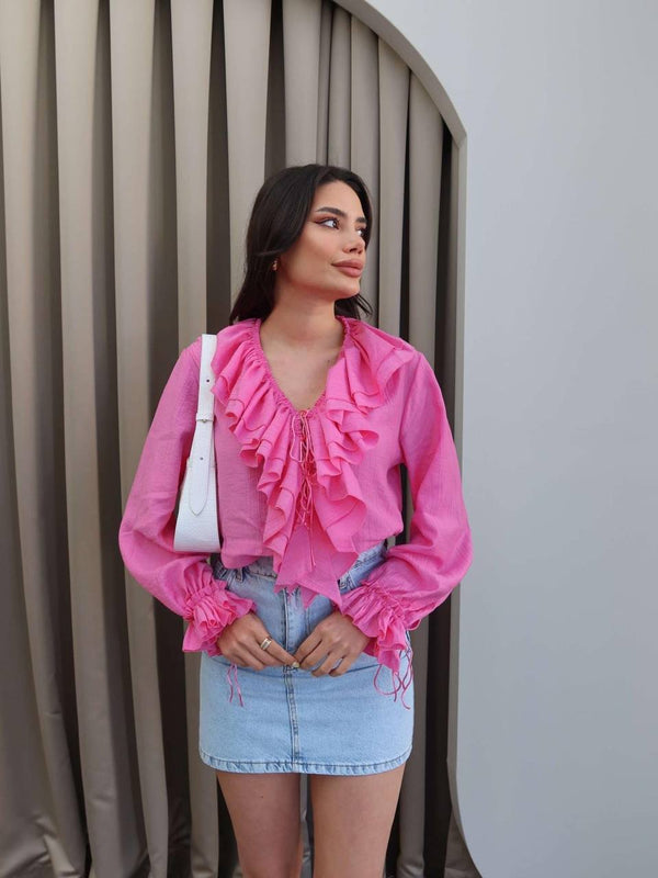 Chemise Rose Fuchsia à Volants Élégants