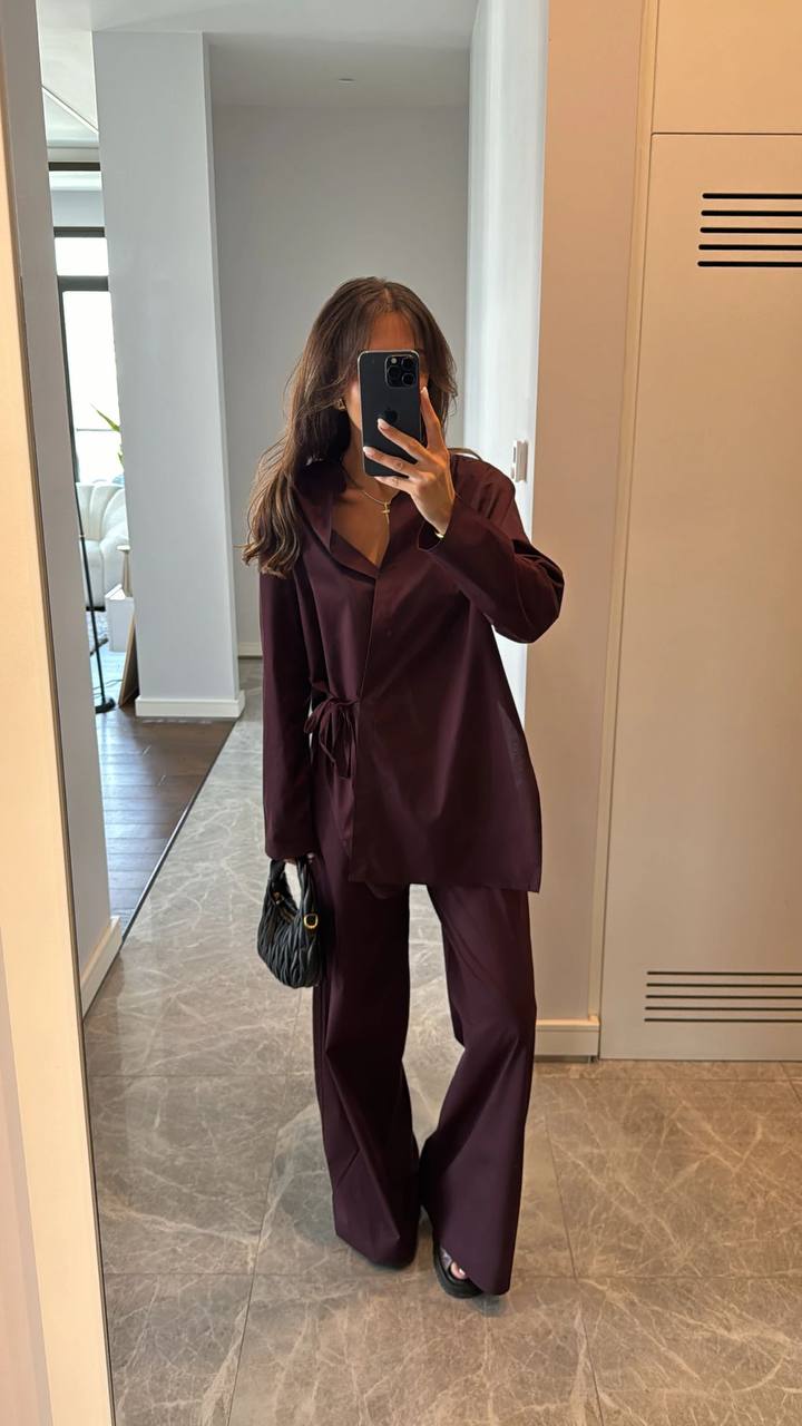 Ensemble Chemise Fluide & Pantalon Large - Bordeaux