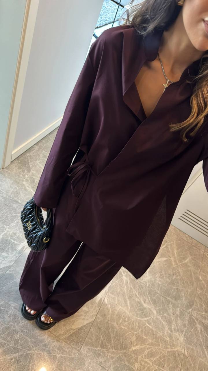 Ensemble Chemise Fluide & Pantalon Large - Bordeaux