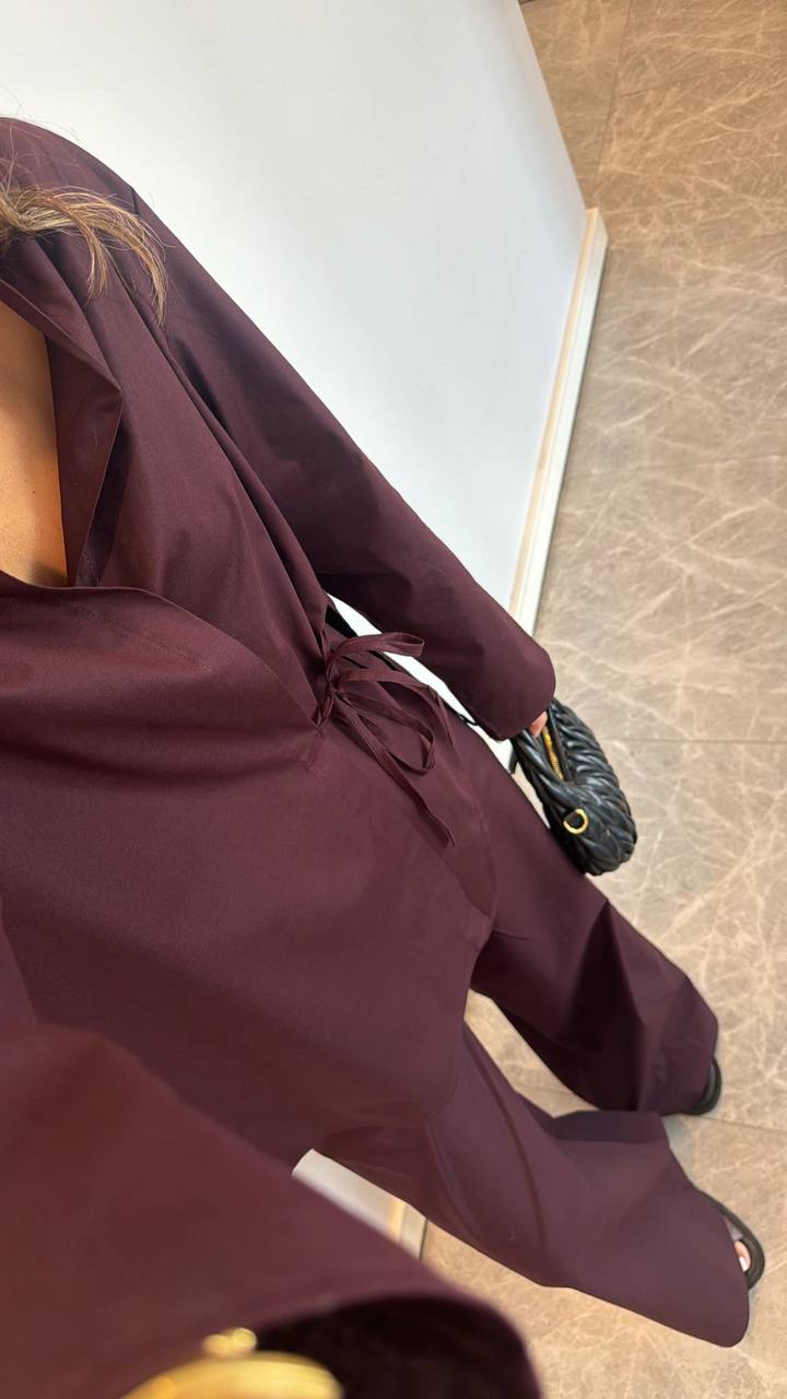 Ensemble Chemise Fluide & Pantalon Large - Bordeaux