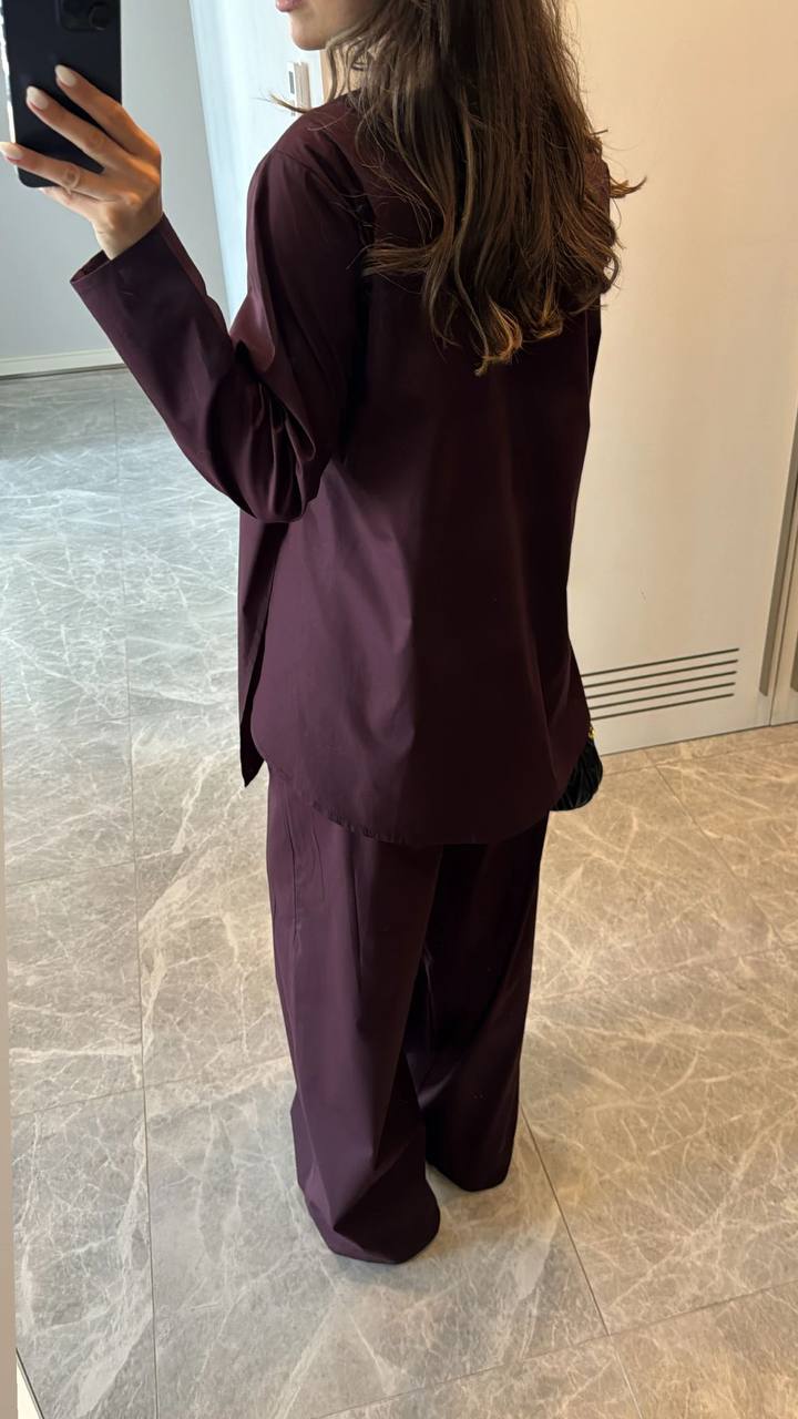 Ensemble Chemise Fluide & Pantalon Large - Bordeaux