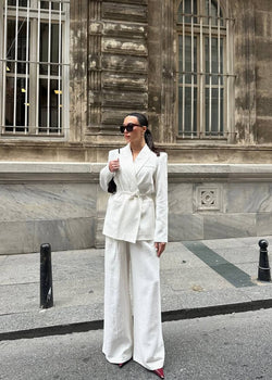 Ensemble tailleur ceinturé - Blanc