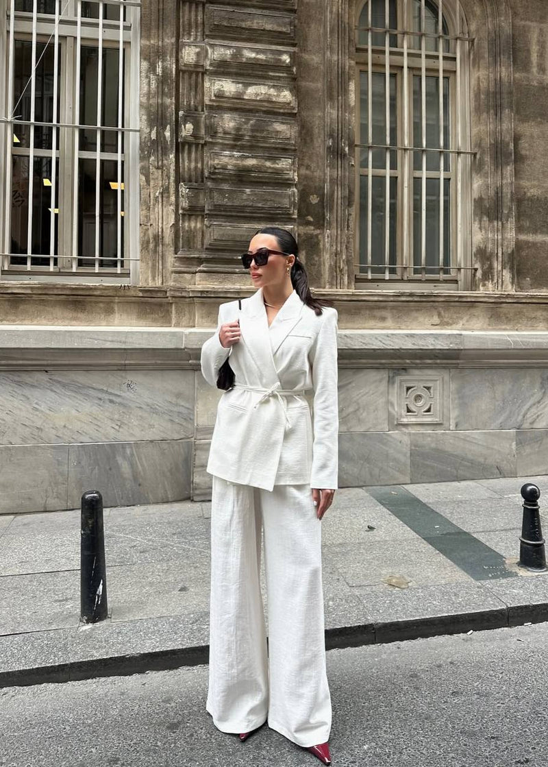 Ensemble tailleur ceinturé - Blanc