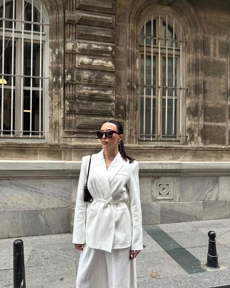 Ensemble tailleur ceinturé - Blanc