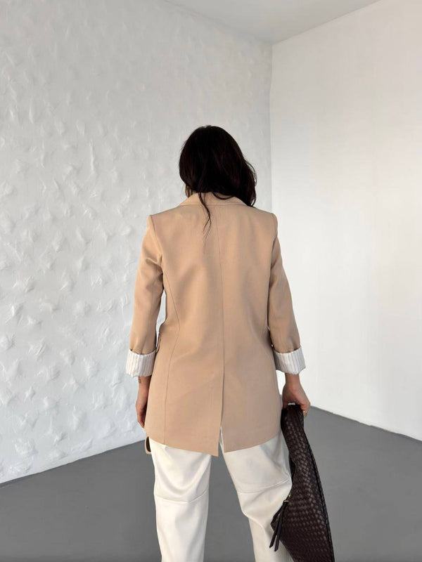 veste blazer doublée à boutons croisés - Camel