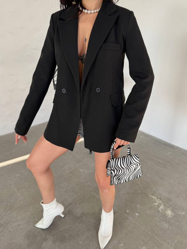 Veste blazer doublée à boutons croisés - Noir