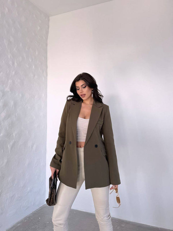 Veste blazer doublée à boutons croisés - Kaki