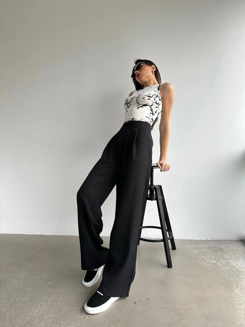 Pantalon Palazzo avec Scratch - Noir