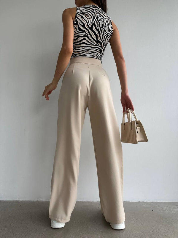 Pantalon Palazzo Taille Haute élégant - Crème