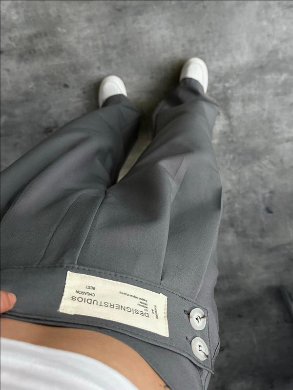 Pantalon Palazzo Gris Anthracite à Détails Boutonnés
