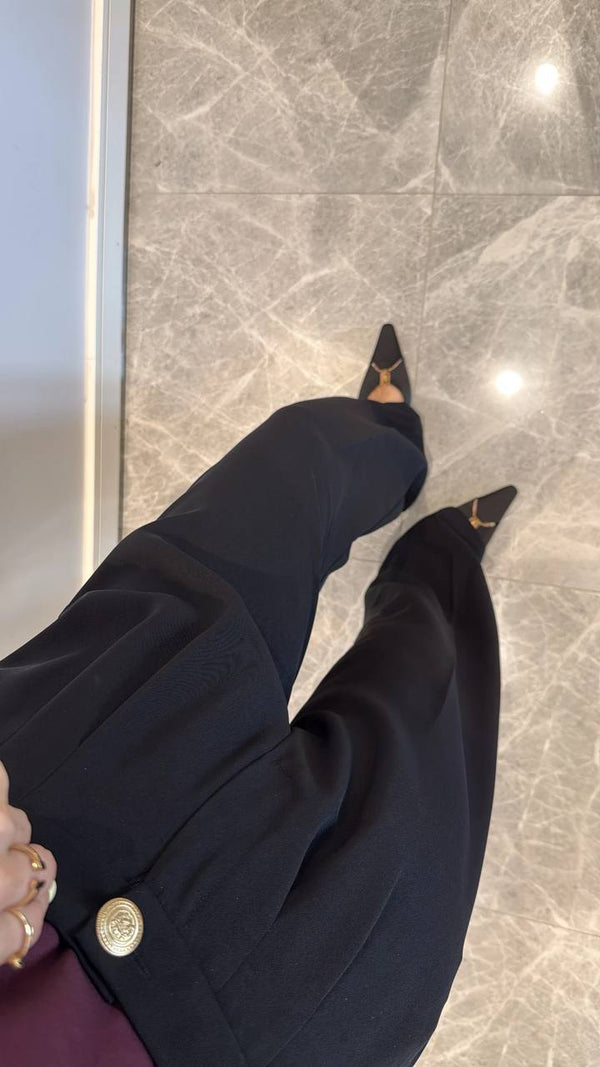 Pantalon Palazzo Plissé Noir Élégant