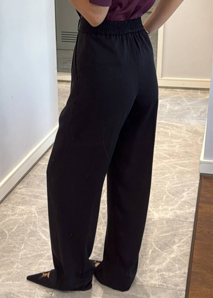 Pantalon Palazzo Plissé Noir Élégant