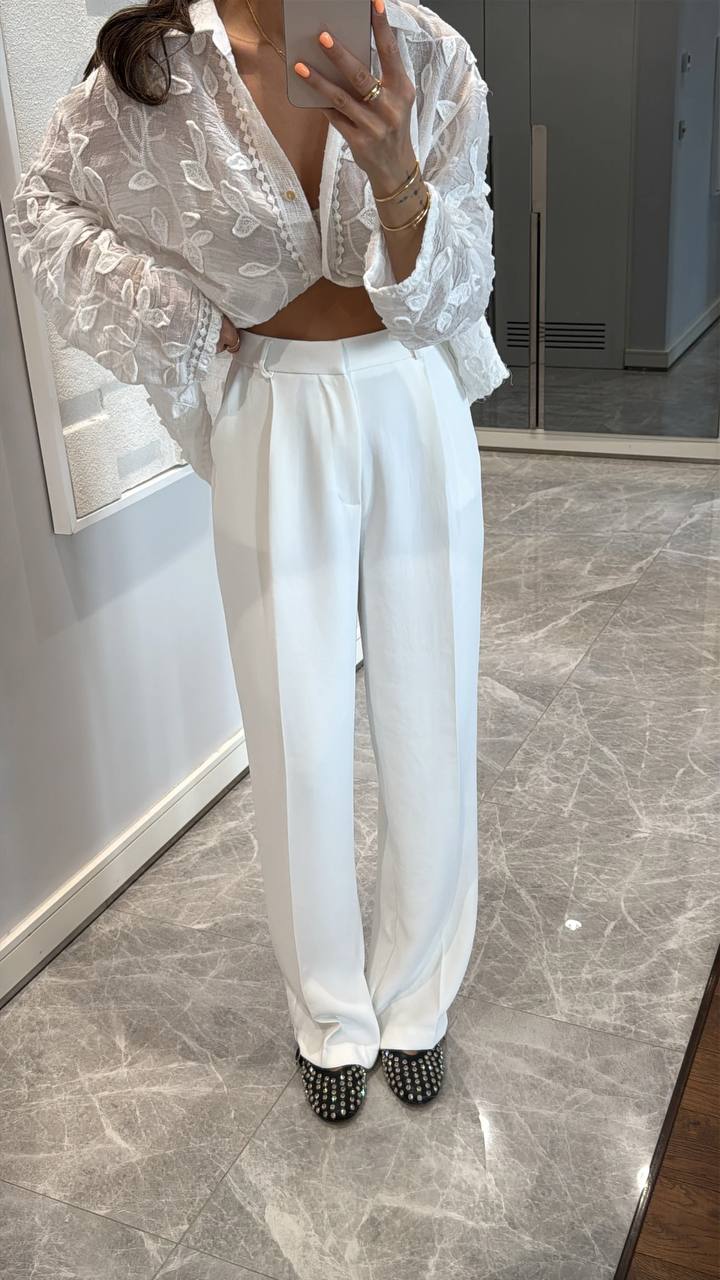 Pantalon Palazzo Fluide Blanc