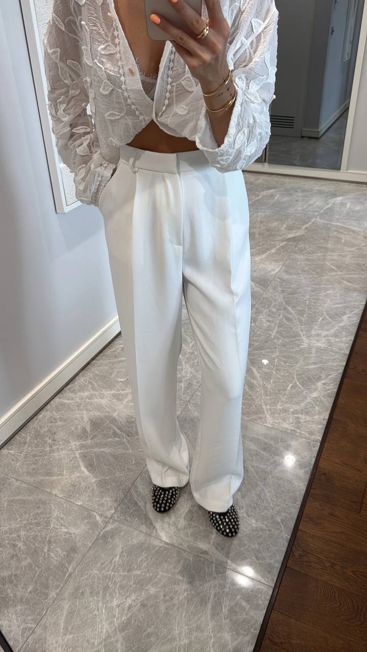 Pantalon Palazzo Fluide Blanc