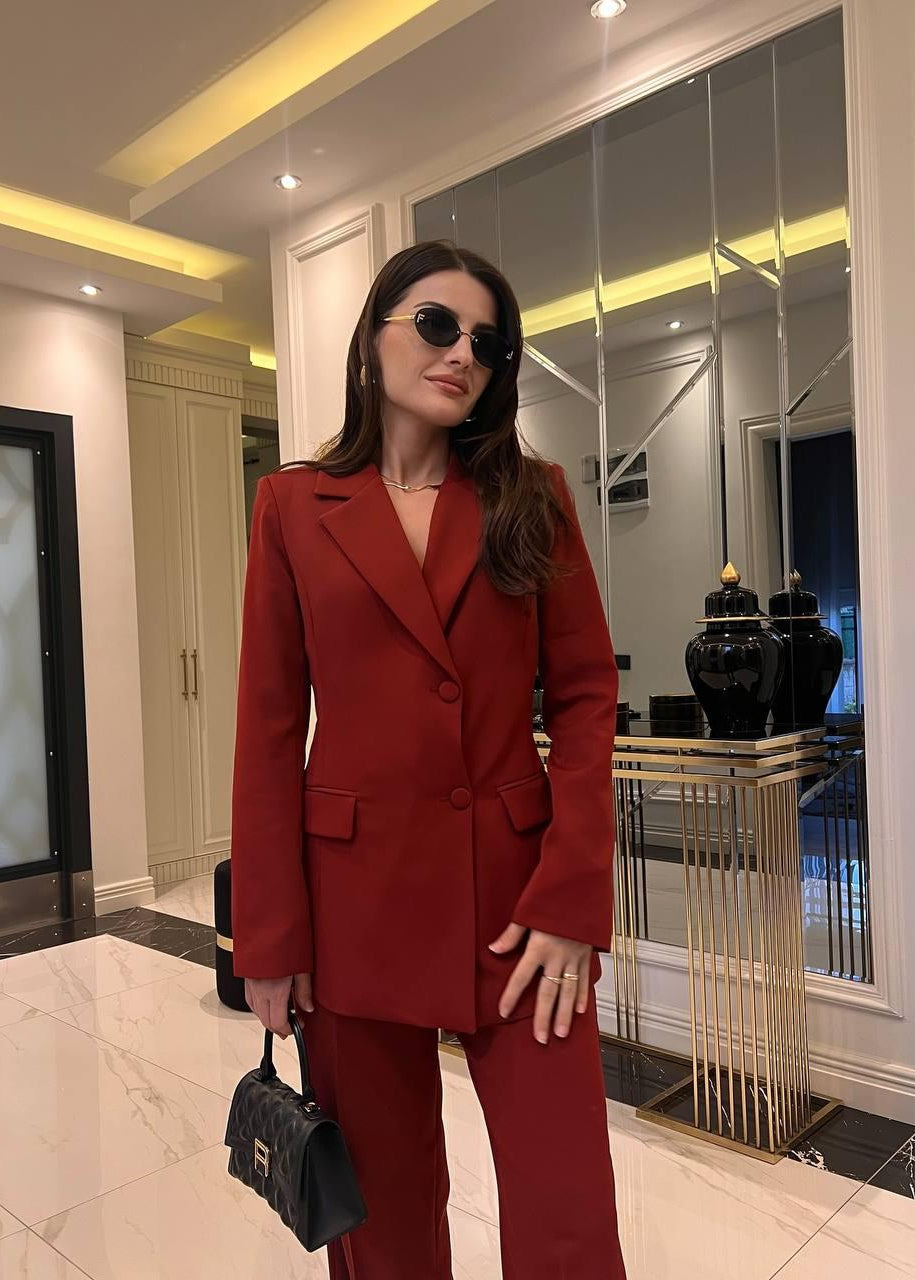 Ensemble Blazer & Palazzo - Rouge brique