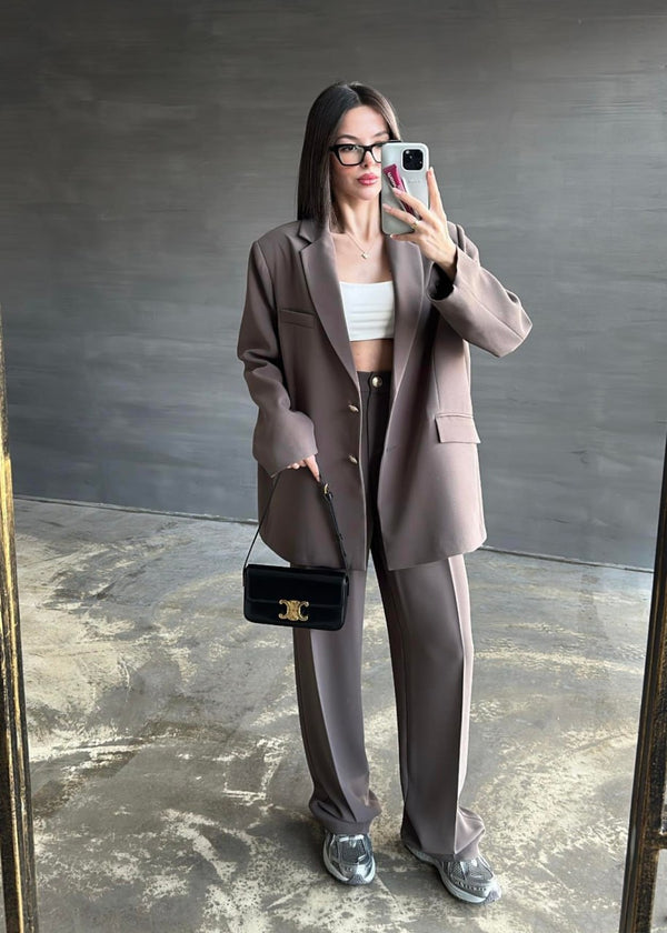 Ensemble oversize Blazer & Pantalon Élastique Gris perle