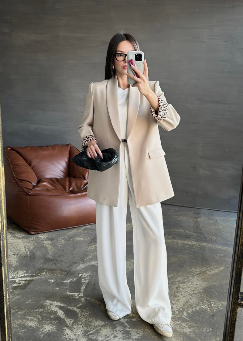 Blazer blanc cassé Doublure Léopard