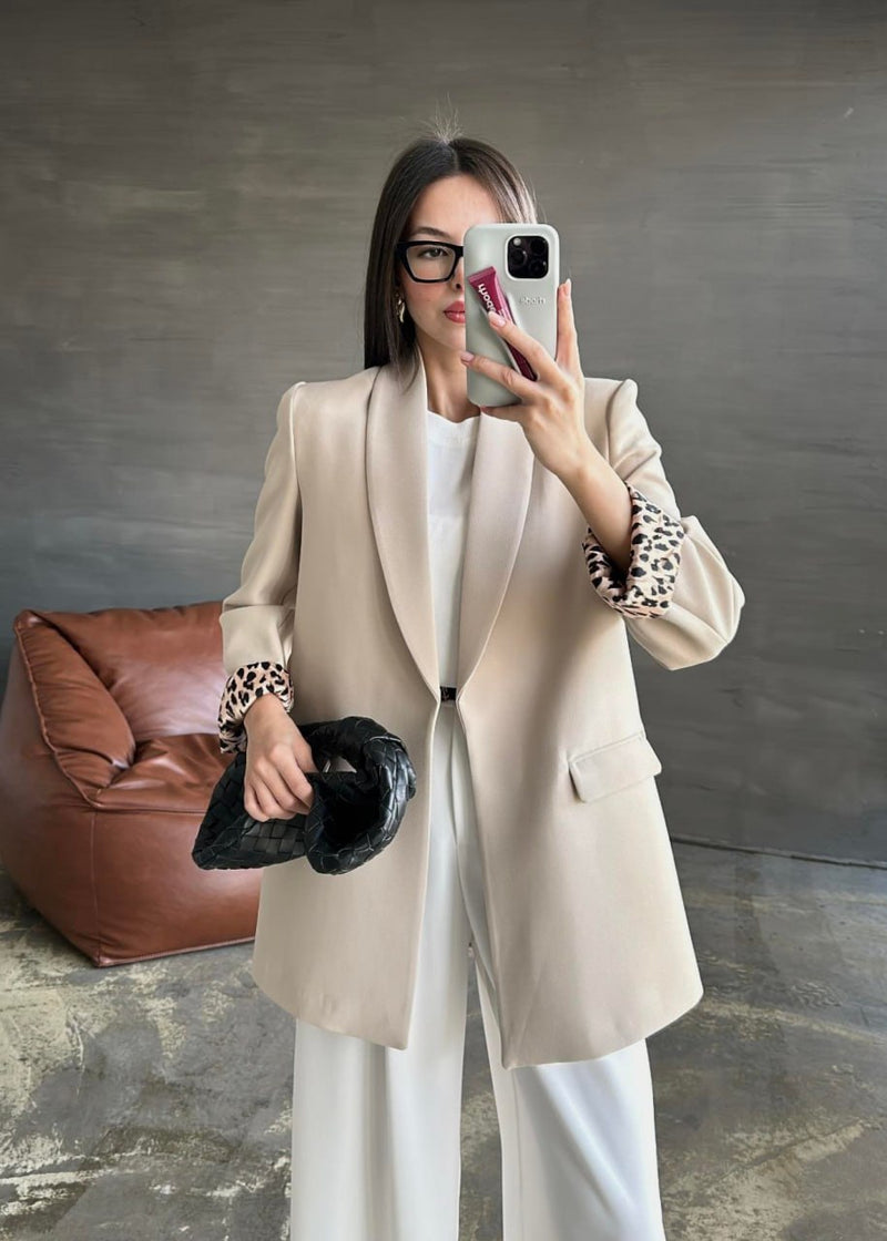 Blazer blanc cassé Doublure Léopard