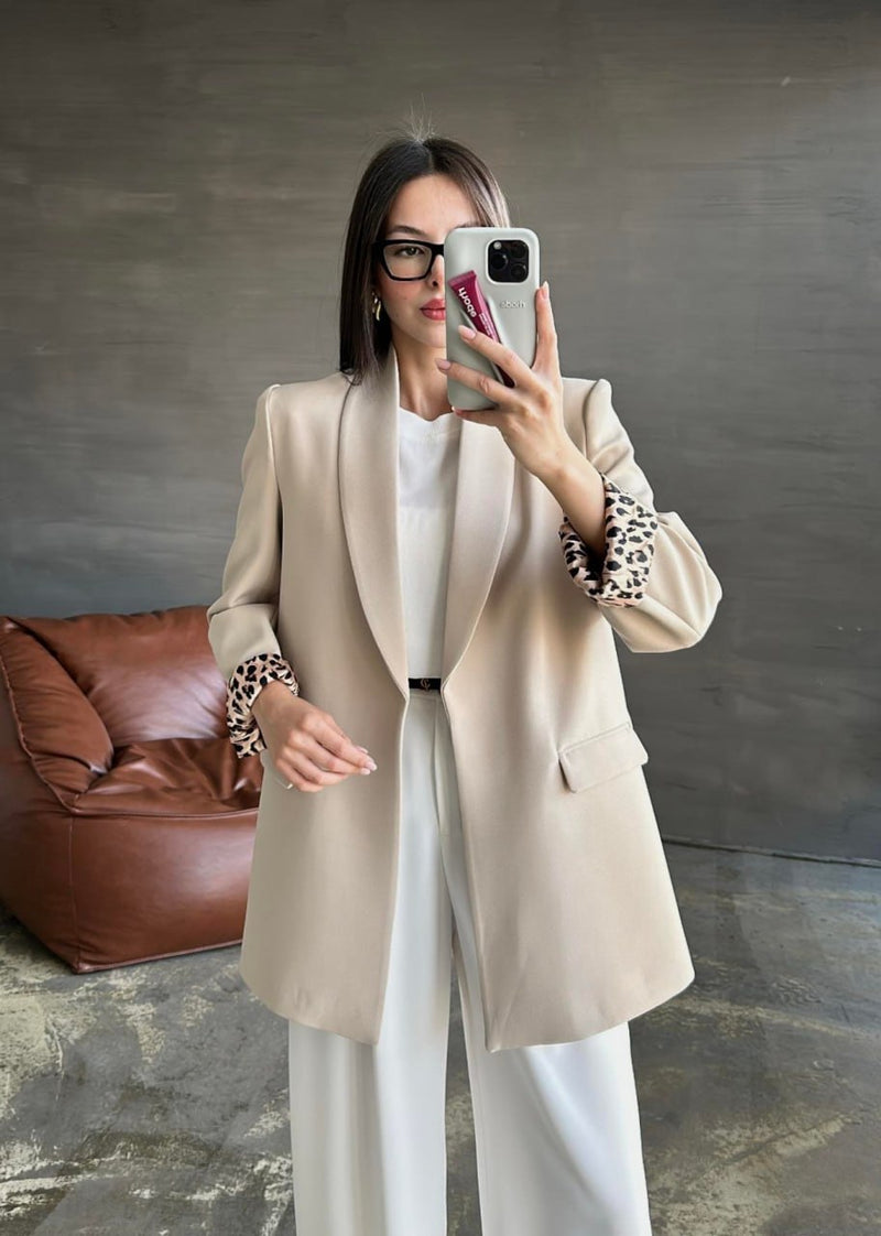 Blazer blanc cassé Doublure Léopard