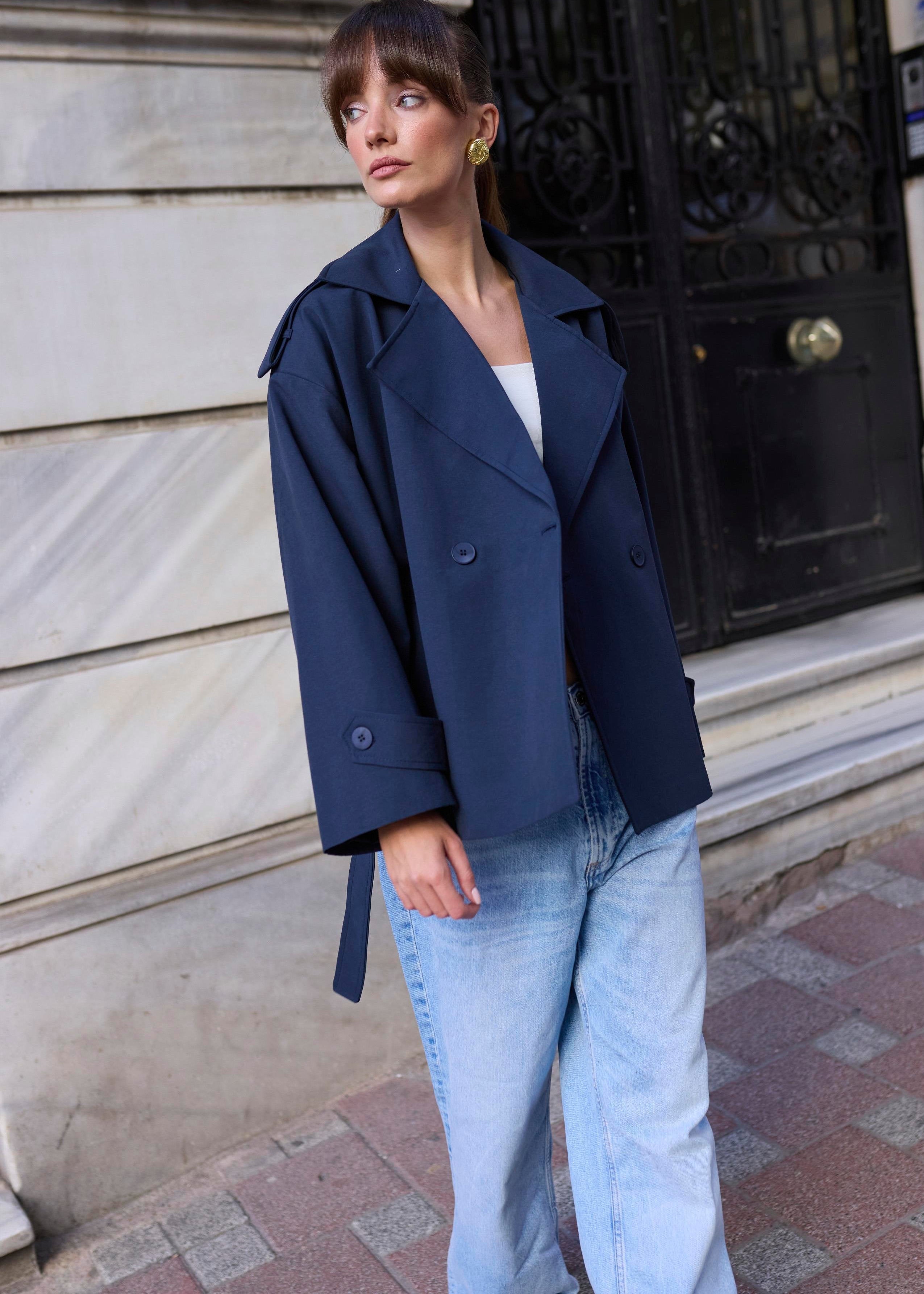 Trench Court Ceinturé - Bleu marine