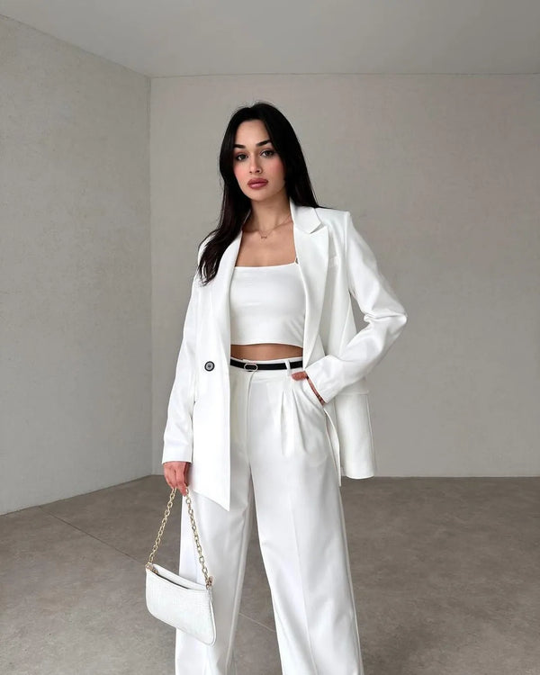 Ensemble Tailleur blanc– Blazer Oversize et Pantalon Élégant pour Femmes