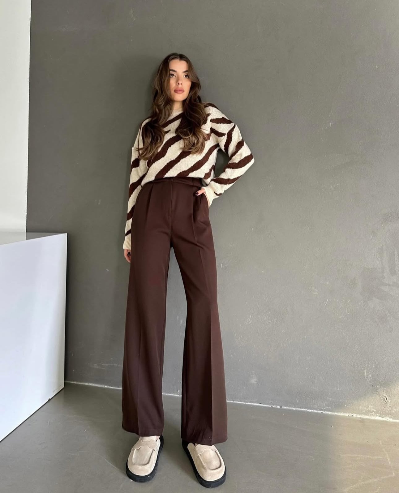 Pantalon Palazzo taille haute - Marron chocolat