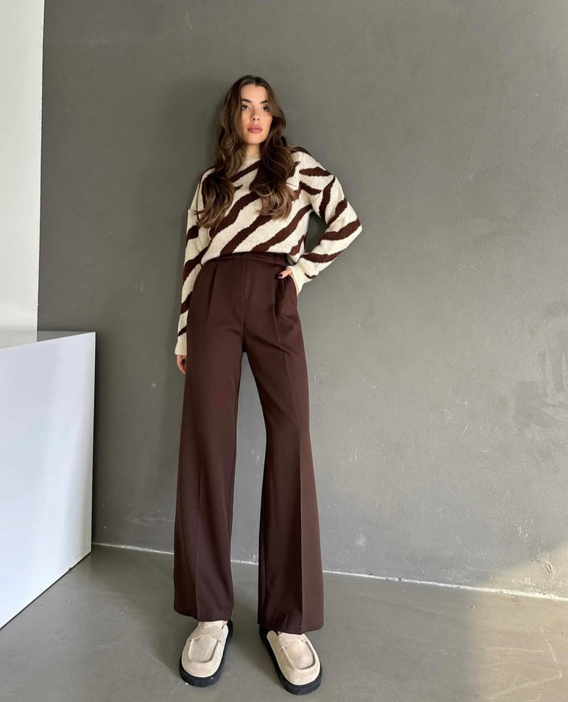 Pantalon Palazzo taille haute - Marron