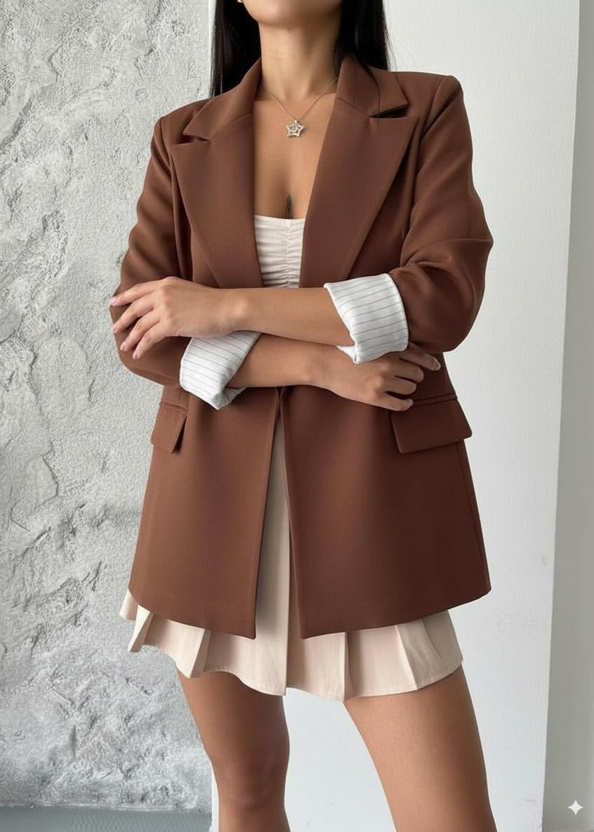 Veste blazer doublée - Marron Acajou