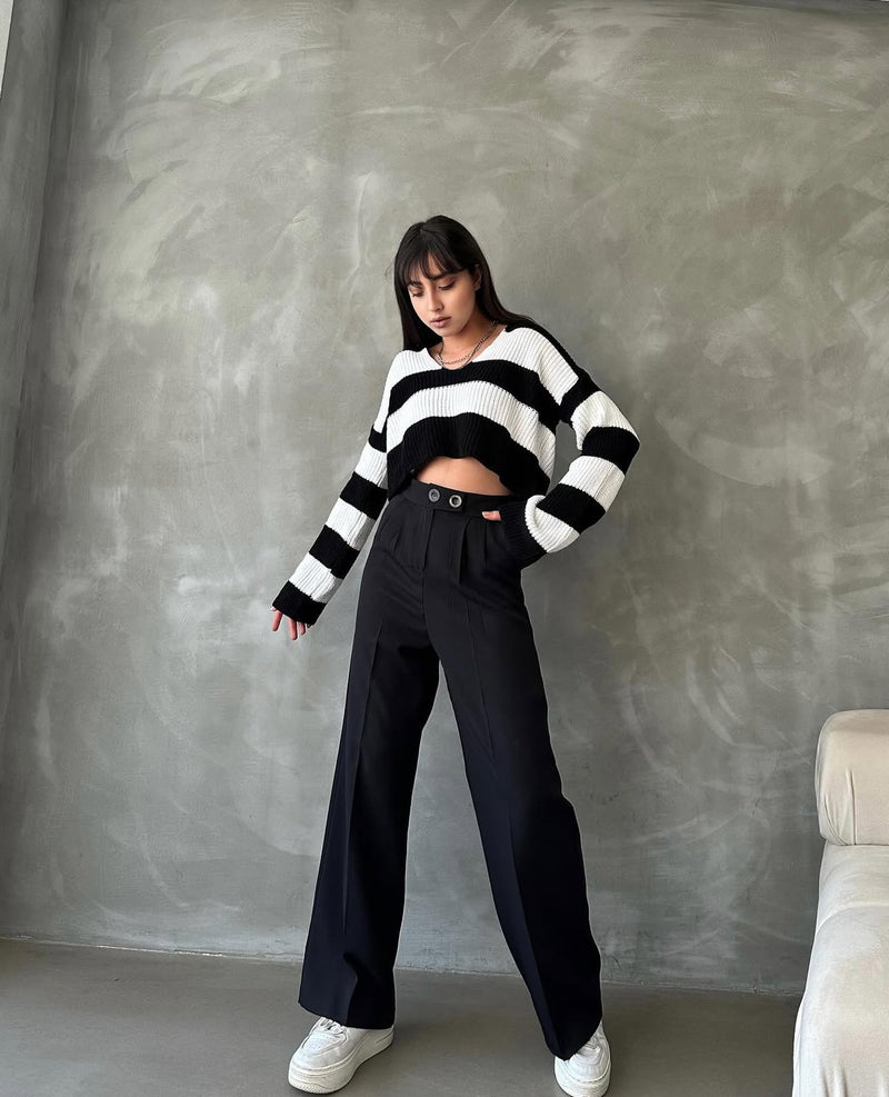 Pantalon Palazzo Taille Haute élégant - Noir